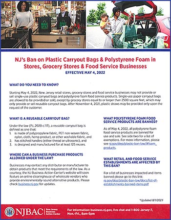 front page of NJ Ban on Plastics Information flyer